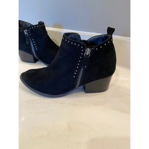 Kohls Stone Black Ankle Booties Womens 8M Studded Suede Western‎ Chic Good